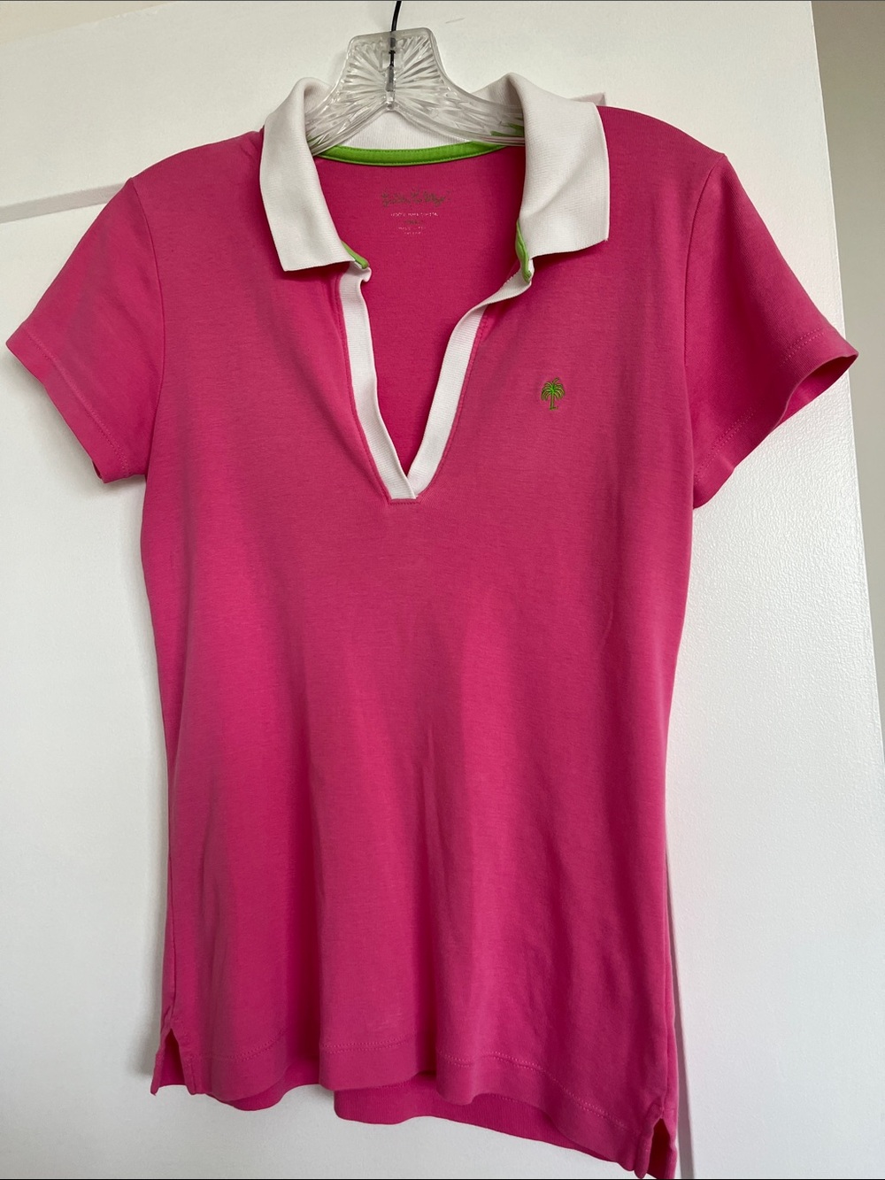Lilly Pulitzer Pima Cotton Pink Polo Shirt with White Contrast Collar